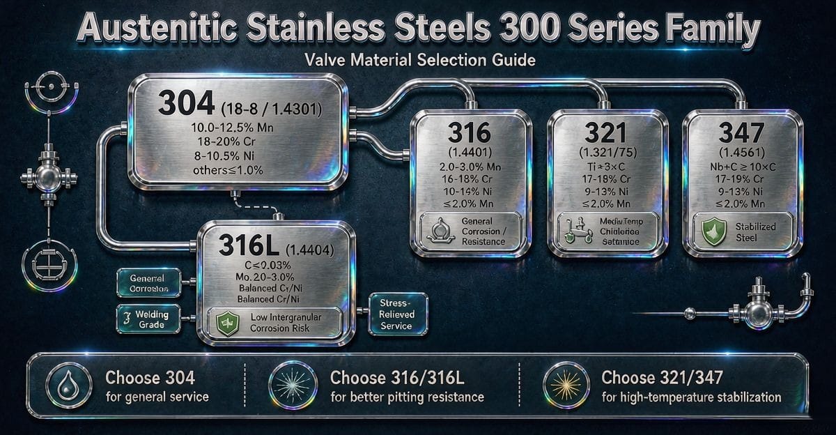 Stainless Steel Families for Valves: 304, 316, 321, and