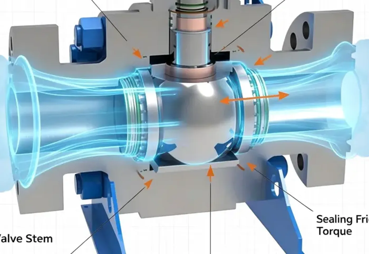 Trunnion ball valve torque - bearing, seat and stem friction